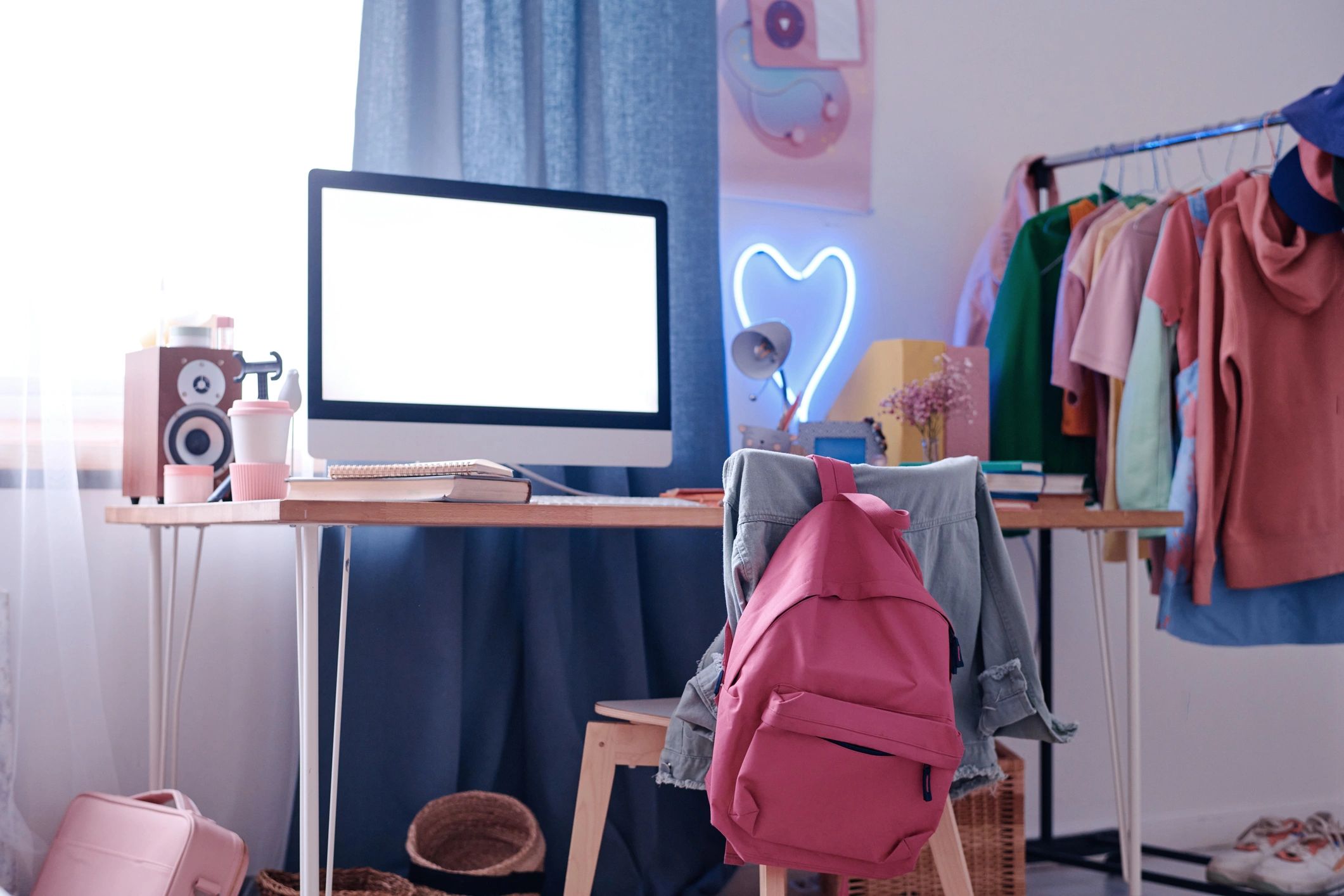 Quiet writing room with desk and bookshelf
